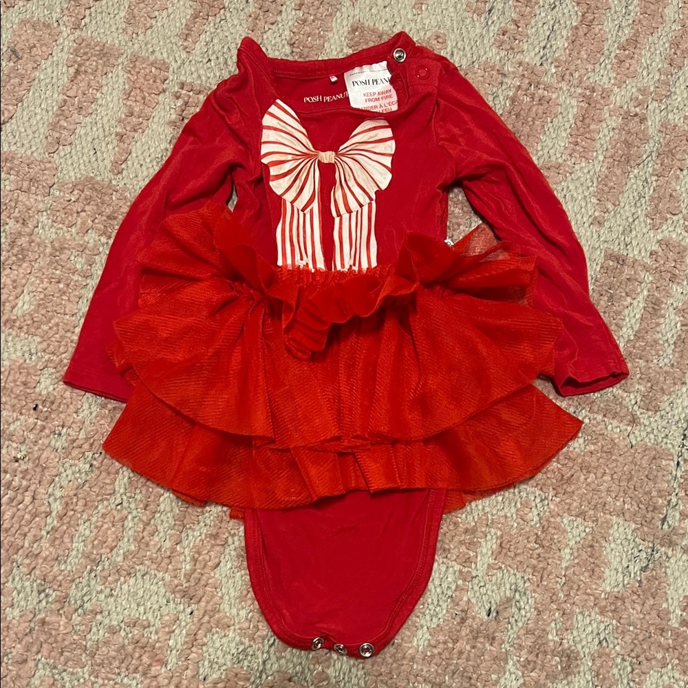 Posh Peanut Christmas Scarlet Bow Tutu Bodysuit